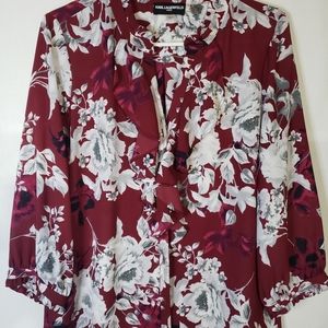 Karl Lagerfeld Paris Ruffle Floral Blouse Top  Women's Size L